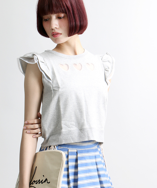 WEGO（ウィゴー）の「WEGO/フリルスリーブハートスウェット（スウェット・レディース・杢グレー/ライトパープル/オフホワイト・FREE）」の2枚目の写真