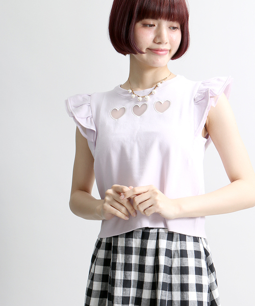 WEGO（ウィゴー）の「WEGO/フリルスリーブハートスウェット（スウェット・レディース・杢グレー/ライトパープル/オフホワイト・FREE）」の3枚目の写真