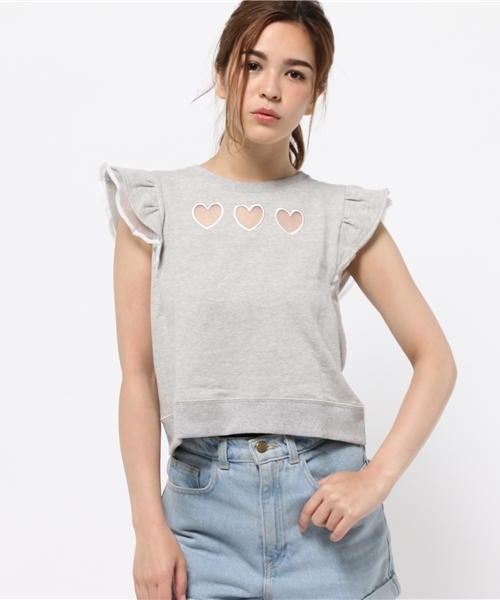 WEGO（ウィゴー）の「WEGO/フリルスリーブハートスウェット（スウェット・レディース・杢グレー/ライトパープル/オフホワイト・FREE）」の10枚目の写真