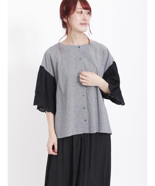 Samansa Mos2（サマンサ モスモス）の「袖立体刺繍レース前後2WAYブラウス（シャツ/ブラウス・レディース・オフホワイト/パープル/オレンジ/チャコールグレー/グリーン/イエロー・F）」の9枚目の写真