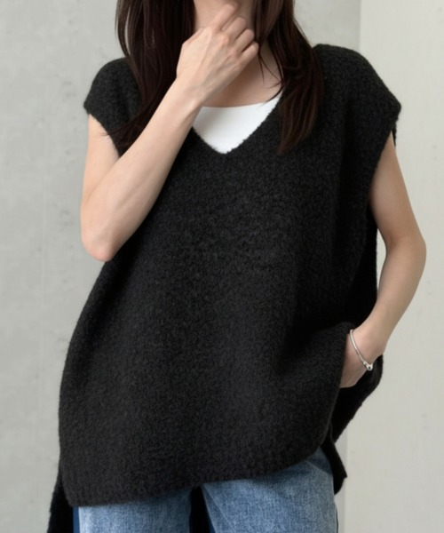 Per sist ence（パーシエンス）の「ウールMIXシャギーVネックベスト（ベスト・レディース・チャコールグレー/ライトグレー/モカ/ブラック・FREE）」の2枚目の写真