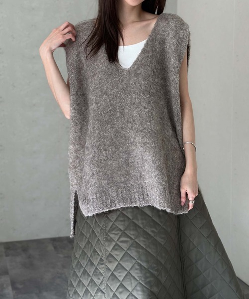 Per sist ence（パーシエンス）の「ウールMIXシャギーVネックベスト（ベスト・レディース・チャコールグレー/ライトグレー/モカ/ブラック・FREE）」の4枚目の写真