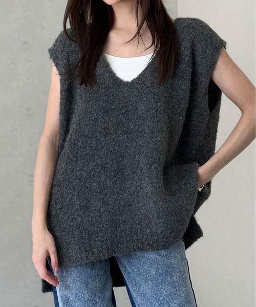 Per sist ence（パーシエンス）の「ウールMIXシャギーVネックベスト（ベスト・レディース・チャコールグレー/ライトグレー/モカ/ブラック・FREE）」の11枚目の写真