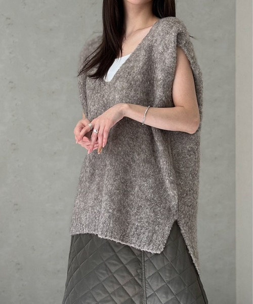 Per sist ence（パーシエンス）の「ウールMIXシャギーVネックベスト（ベスト・レディース・チャコールグレー/ライトグレー/モカ/ブラック・FREE）」の5枚目の写真