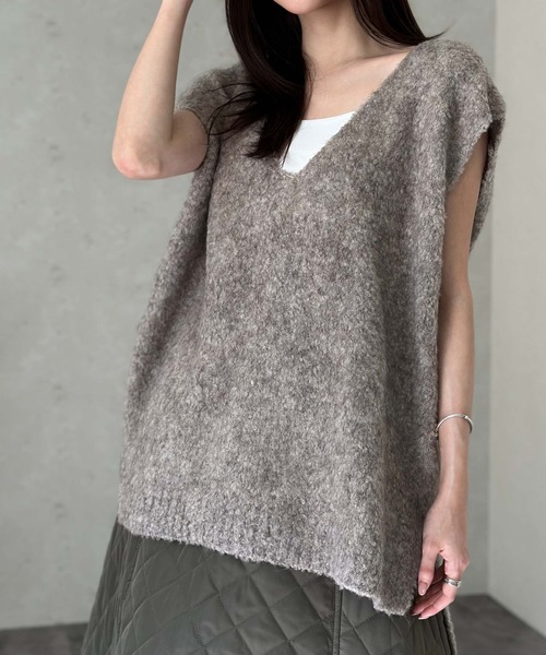 Per sist ence（パーシエンス）の「ウールMIXシャギーVネックベスト（ベスト・レディース・チャコールグレー/ライトグレー/モカ/ブラック・FREE）」の7枚目の写真