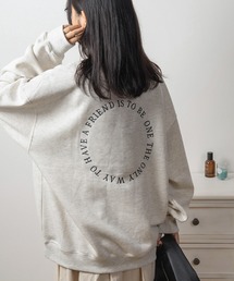 【0】ハートモチーフ刺繍 袖ライン サークルロゴ ラフスウェット/ストリートデザイン/ビッグシルエット/ 大人こなれ感/ ユニセックス/ 裏起毛/ 24AW