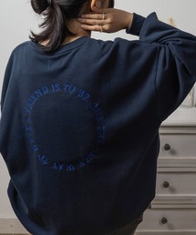 【0】ハートモチーフ刺繍 袖ライン サークルロゴ ラフスウェット/ストリートデザイン/ビッグシルエット/ 大人こなれ感/ ユニセックス/ 裏起毛/ 24AW