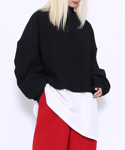 PUNYUS(プニュズ)の「ハーフZIPクロップドトップ(スウェット・レディース・レッド/ブラック/ダークグレー/カーキ/ブラウン/ブルー・3/1/4/2)」の11枚目の写真