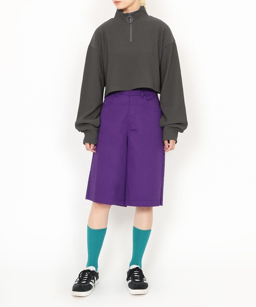 PUNYUS(プニュズ)の「ハーフZIPクロップドトップ(スウェット・レディース・レッド/ブラック/ダークグレー/カーキ/ブラウン/ブルー・3/1/4/2)」の13枚目の写真