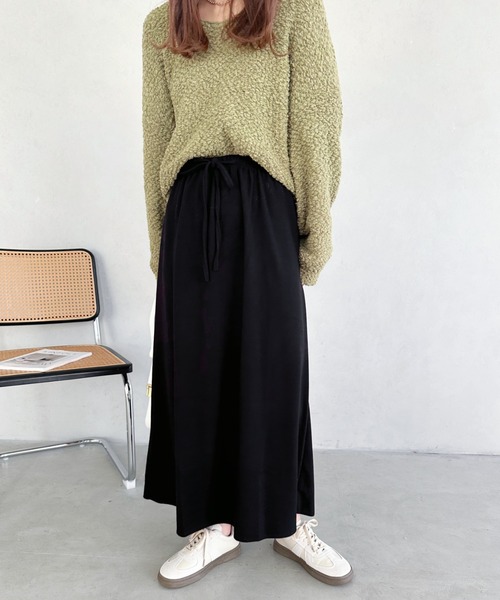 tomas 美品 ウェールズボナー リブ ニット ロングスカート XS セール】narrow knit long skirt／ ウエスト紐ナローリブニット