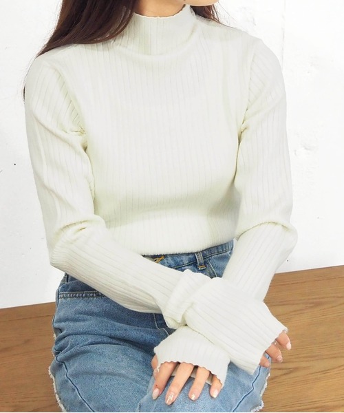 tiptop（ティップトップ）の「指ぬきハイネックプルオーバー（ニット/セーター・レディース・グレー系その他/ライム/オフホワイト/ブラック系その他2/ブラック系その他/チャコールグレー/グレー系その他2/ブラック/ホワイト系その他・FREE）」の2枚目の写真