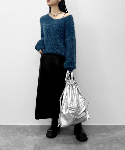 LVEU.(ラブユ.)の「【LVEU.】モードテイストナップサック / バッグ 鞄 BAG リュック ナップサック 合皮 ブラック シルバー ZOZOTOWN限定(バックパック/リュック・レディース・ブラック/シルバー・FREE)」の10枚目の写真