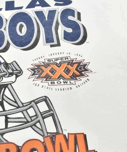 NBA/NFL/NHL/MLB（エヌビーエーエヌエフエルエヌエイチエルエムエルビー）の「【ヴィンテージ古着】90's NFL Dallas Cowboys プリント クルーネックスウェット USA製（スウェット・メンズ・ホワイト・LARGE）」の7枚目の写真