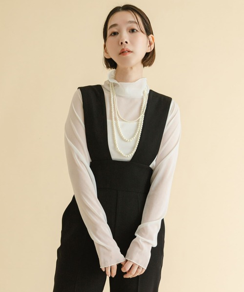 F by ROSSO（エフバイロッソ）の「F by ROSSO　シアーハイネックプルオーバー（Tシャツ/カットソー・レディース・ネイビー/オフホワイト・FREE）」の8枚目の写真