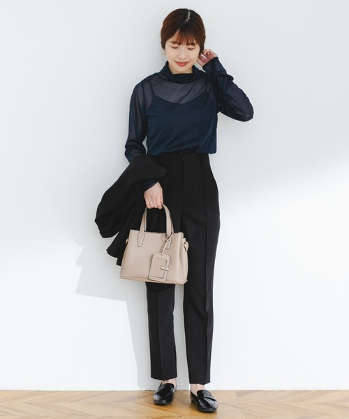 F by ROSSO（エフバイロッソ）の「F by ROSSO　シアーハイネックプルオーバー（Tシャツ/カットソー・レディース・ネイビー/オフホワイト・FREE）」の12枚目の写真