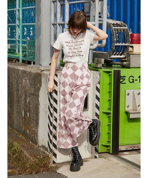 jouetie（ジュエティ）の「ギンガムパターンサイドリボンパンツ【セットアップ対応】（その他パンツ・レディース・ブラック/ピンク/ブルー・MEDIUM）」の4枚目の写真