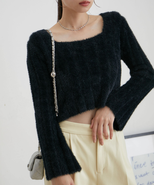 VIS（ビス）の「スクエアネックワイドリブシャギーニット【WEB・アウトレット限定】（ニット/セーター・レディース・ブラック/サックスブルー/オフホワイト・FREE）」の3枚目の写真