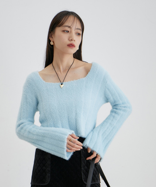 VIS（ビス）の「スクエアネックワイドリブシャギーニット【WEB・アウトレット限定】（ニット/セーター・レディース・ブラック/サックスブルー/オフホワイト・FREE）」の5枚目の写真