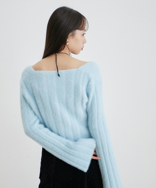 VIS（ビス）の「スクエアネックワイドリブシャギーニット【WEB・アウトレット限定】（ニット/セーター・レディース・ブラック/サックスブルー/オフホワイト・FREE）」の6枚目の写真