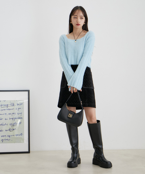 VIS（ビス）の「スクエアネックワイドリブシャギーニット【WEB・アウトレット限定】（ニット/セーター・レディース・ブラック/サックスブルー/オフホワイト・FREE）」の7枚目の写真