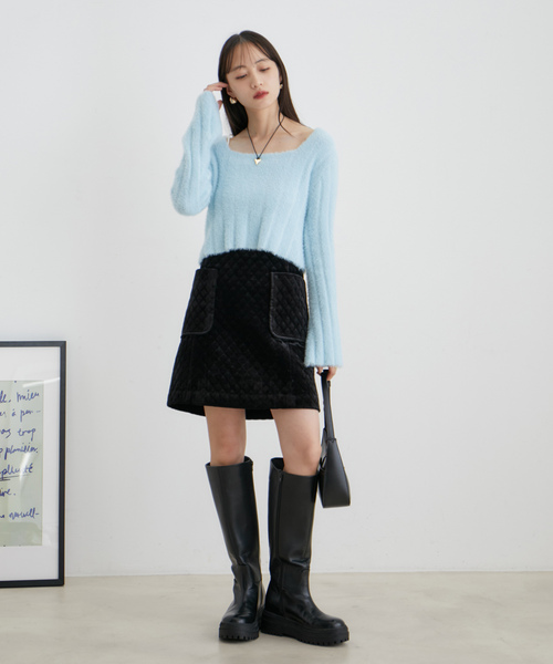 VIS（ビス）の「スクエアネックワイドリブシャギーニット【WEB・アウトレット限定】（ニット/セーター・レディース・ブラック/サックスブルー/オフホワイト・FREE）」の8枚目の写真