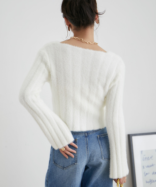 VIS（ビス）の「スクエアネックワイドリブシャギーニット【WEB・アウトレット限定】（ニット/セーター・レディース・ブラック/サックスブルー/オフホワイト・FREE）」の12枚目の写真