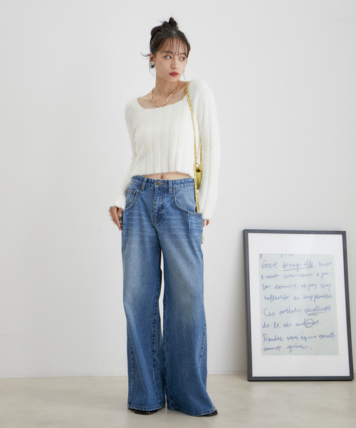 VIS（ビス）の「スクエアネックワイドリブシャギーニット【WEB・アウトレット限定】（ニット/セーター・レディース・ブラック/サックスブルー/オフホワイト・FREE）」の13枚目の写真