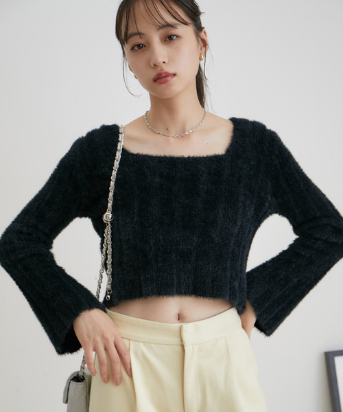 VIS（ビス）の「スクエアネックワイドリブシャギーニット【WEB・アウトレット限定】（ニット/セーター・レディース・ブラック/サックスブルー/オフホワイト・FREE）」の15枚目の写真