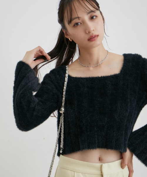 VIS（ビス）の「スクエアネックワイドリブシャギーニット【WEB・アウトレット限定】（ニット/セーター・レディース・ブラック/サックスブルー/オフホワイト・FREE）」の16枚目の写真