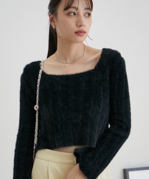 VIS（ビス）の「スクエアネックワイドリブシャギーニット【WEB・アウトレット限定】（ニット/セーター・レディース・ブラック/サックスブルー/オフホワイト・FREE）」の17枚目の写真