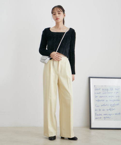 VIS（ビス）の「スクエアネックワイドリブシャギーニット【WEB・アウトレット限定】（ニット/セーター・レディース・ブラック/サックスブルー/オフホワイト・FREE）」の18枚目の写真