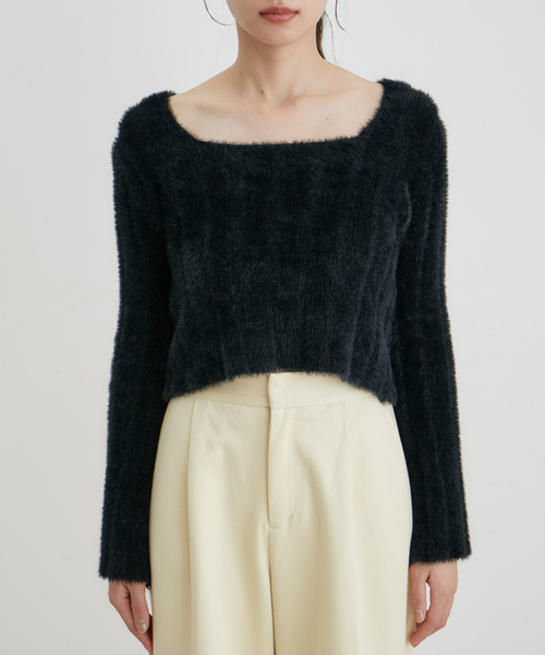 VIS（ビス）の「スクエアネックワイドリブシャギーニット【WEB・アウトレット限定】（ニット/セーター・レディース・ブラック/サックスブルー/オフホワイト・FREE）」の20枚目の写真