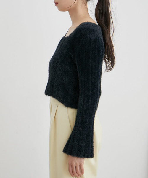 VIS（ビス）の「スクエアネックワイドリブシャギーニット【WEB・アウトレット限定】（ニット/セーター・レディース・ブラック/サックスブルー/オフホワイト・FREE）」の21枚目の写真