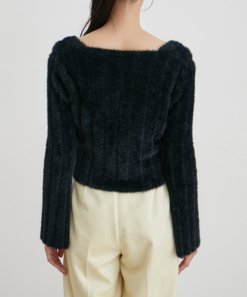 VIS（ビス）の「スクエアネックワイドリブシャギーニット【WEB・アウトレット限定】（ニット/セーター・レディース・ブラック/サックスブルー/オフホワイト・FREE）」の22枚目の写真