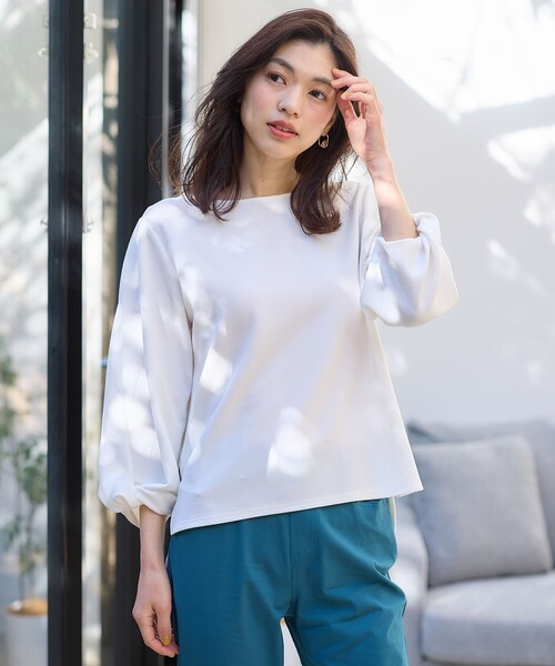 ANY(エニィ)の「ジャガード袖ねじりプルオーバー(Tシャツ/カットソー・レディース・アイボリー系/サックスブルー系/ライトイエロー系・3/2)」の2枚目の写真