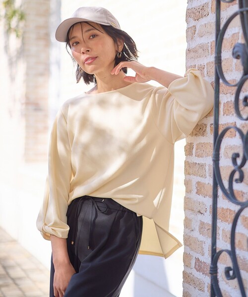 ANY(エニィ)の「ジャガード袖ねじりプルオーバー(Tシャツ/カットソー・レディース・アイボリー系/サックスブルー系/ライトイエロー系・3/2)」の1枚目の写真