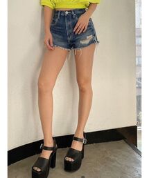 GYDA | ハイウエストダメージデニムショートパンツ(デニムパンツ)