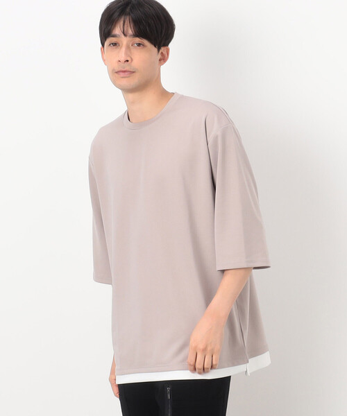 COMME CA ISM(コムサイズム)の「フェイクレイヤード 七分袖 Tシャツ(Tシャツ/カットソー・メンズ・ミント/グレイッシュベージュ/ブラック/ホワイト・MEDIUM/LARGE/X-LARGE)」の3枚目の写真