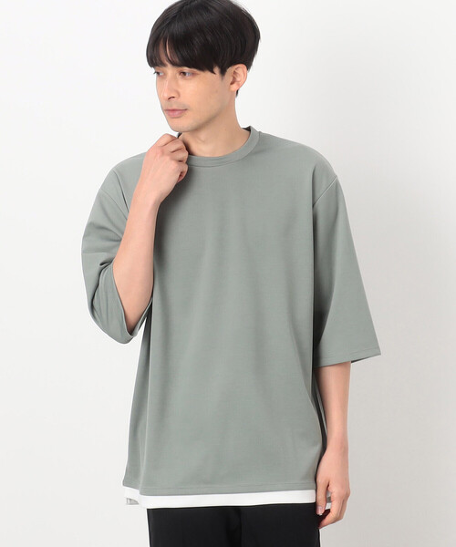 COMME CA ISM(コムサイズム)の「フェイクレイヤード 七分袖 Tシャツ(Tシャツ/カットソー・メンズ・ミント/グレイッシュベージュ/ブラック/ホワイト・MEDIUM/LARGE/X-LARGE)」の4枚目の写真