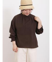 サッカースタンドネックギャザーブラウス