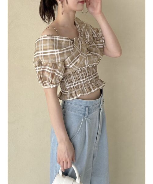 dazzlin（ダズリン）の「リボンワンショルパフブラウス（シャツ/ブラウス・レディース・ブラウン/ブラック/オフホワイト・FREE）」の21枚目の写真