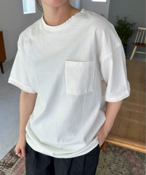 feepur（フェピュール）の「ピグメントルーズポケTee（Tシャツ/カットソー・レディース・オフホワイト/ブルー/チャコールグレー・MEDIUM）」の16枚目の写真