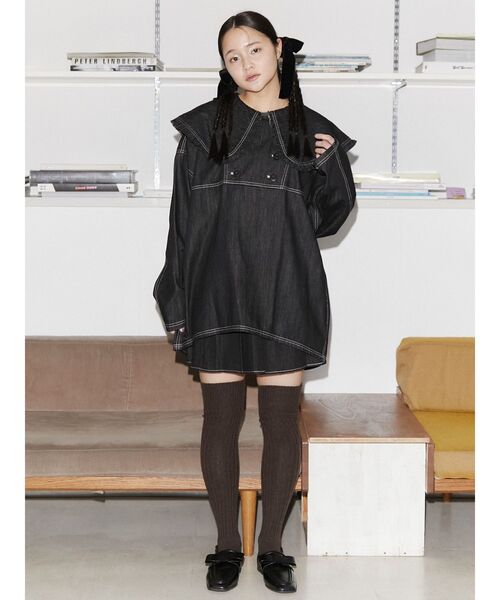 merry jenny（メリージェニー）の「リボンポケットデニムプリーツスカート（スカート・レディース・ブラック/インディゴブルー・FREE）」の15枚目の写真