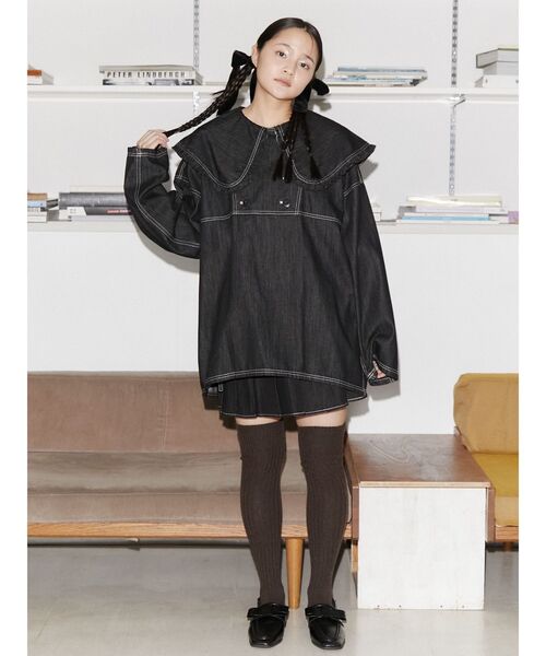 merry jenny（メリージェニー）の「リボンポケットデニムプリーツスカート（スカート・レディース・ブラック/インディゴブルー・FREE）」の16枚目の写真