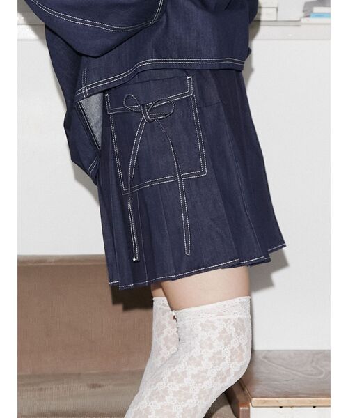 merry jenny（メリージェニー）の「リボンポケットデニムプリーツスカート（スカート・レディース・ブラック/インディゴブルー・FREE）」の19枚目の写真