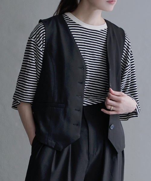 apartment department（アパートメントデパートメント）の「Vネックベスト（ベスト・レディース・ブラック/ベージュ・M）」の2枚目の写真