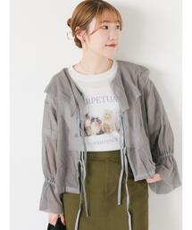 メッシュラッフルブラウス