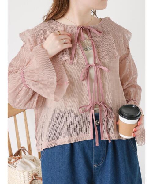 ehka sopo（エヘカソポ）の「メッシュラッフルブラウス（シャツ/ブラウス・レディース・キナリ/ピンク/グレー・F）」の3枚目の写真