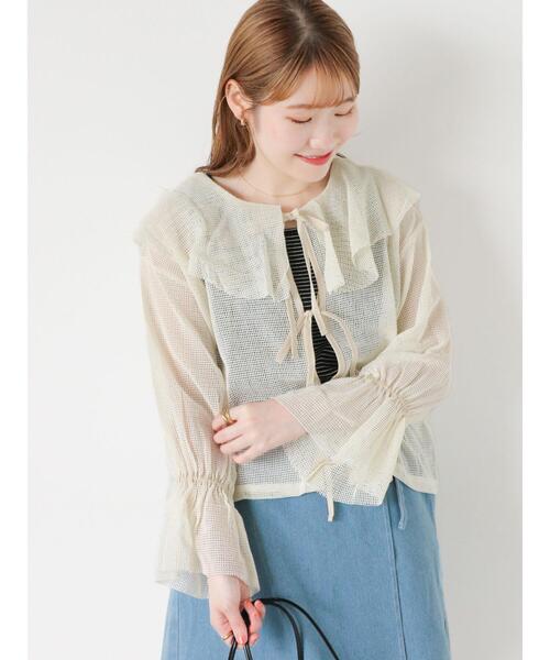 ehka sopo（エヘカソポ）の「メッシュラッフルブラウス（シャツ/ブラウス・レディース・キナリ/ピンク/グレー・F）」の2枚目の写真