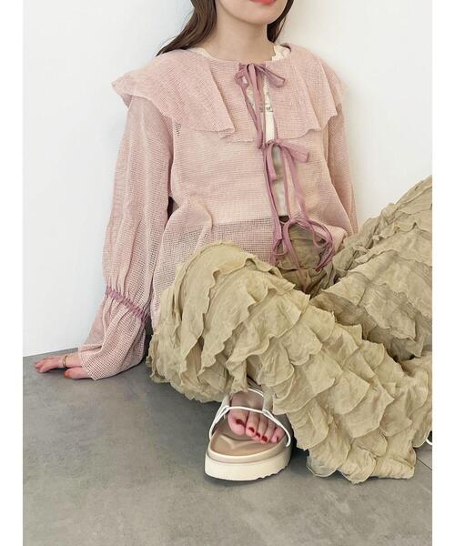 ehka sopo（エヘカソポ）の「メッシュラッフルブラウス（シャツ/ブラウス・レディース・キナリ/ピンク/グレー・F）」の13枚目の写真